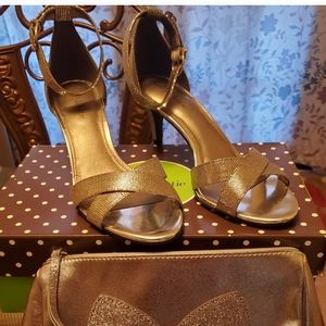 Ladies pewter sandals and purse